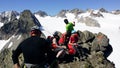 Austria. Alpine region `Stubai`. A group of climbers on top of the `Rinnenspitze` 3000 m.