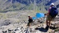 Austria. Alpine region `Stubai`. Climber on a mountain path.