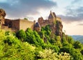 Austria castle - Aggstein ruin and Danube river at sunset in Wachau Royalty Free Stock Photo