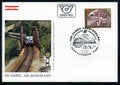 AUSTRIA - CIRCA 1984: first day cover issue fdc envelope stamp printed by Austria, shows Schanatobel Railroad Bridge, train Royalty Free Stock Photo