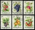 Full `Fruits` serie stamps set collection printed by Austrian Republic, shows different fruit plants
