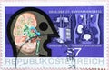 AUSTRIA - CIRCA 1990 : a postage stamp printed in the Austria showing human organs and part one dyalysis cilinders. Text: Dyalysis Royalty Free Stock Photo