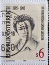 AUSTRIA - CIRCA 1995: a postage stamp printed in the Austria showing a portrait of the social scientist, socialist trade unionist Royalty Free Stock Photo