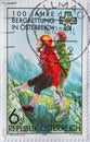 AUSTRIA - CIRCA 1996 : a postage stamp printed in the Austria showing a rescuer from the mountain rescue service bringing an injur