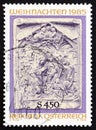 AUSTRIA - CIRCA 1985: A stamp printed in Austria shows Adoration of the Christ Child marble relief, circa 1985.