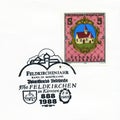 AUSTRIA - CIRCA 1988: stamp printed by Austria, shows Coat of Arms of Feldkirchen Carinthia,1100th Anniversary of Feldkirchen