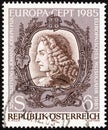 AUSTRIA - CIRCA 1985: A stamp printed in Austria shows Johann Joseph Fux composer, circa 1985.