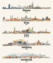 Austria cities skylines vector illustrations set