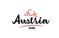 Austria country with red love heart and its capital Vienna creative typography logo design