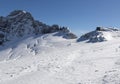 AUSTRIA, DAHSHTEIN - OCTOBER 7, 2022: Dachstein mountain range and traveler shelter