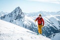 Austria, December 26 2018. Ski touring man in high alpine landscape with snowy trees