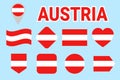 Austria flag collection. Vector Austrian flags set. Flat isolated icons. Traditional colors. Web, sports pages, national, travel, Royalty Free Stock Photo