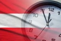 Austria flag with dial of a clock