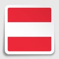 Austria flag icon on paper square sticker with shadow. Button for mobile application or web. Vector