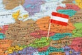 Austria flag pin on map