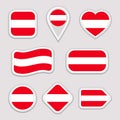 Austria flag stickers set. Austrian national symbols badges. Isolated geometric icons. Vector official flags collection. Sport pag Royalty Free Stock Photo