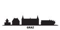 Austria, Graz city skyline isolated vector illustration. Austria, Graz travel black cityscape