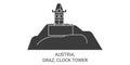 Austria, Graz, Clock Tower travel landmark vector illustration Royalty Free Stock Photo