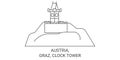 Austria, Graz, Clock Tower travel landmark vector illustration