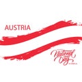Austria Happy National Day, october 26 greeting card with austrian national flag brush stroke and hand drawn greetings.