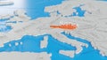 Austria highlighted on a white simplified 3D world map. Digital 3D render