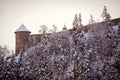 Austria, Hohenwerfen Castle walls in winter with snow Royalty Free Stock Photo