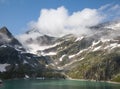 Austria, holiday in the mountains with snow on a sea Royalty Free Stock Photo