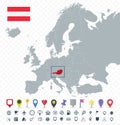 Austria location on Europe Map. Transparent background