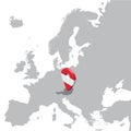 Austria Location Map on map Europe. 3d Austria flag map marker location pin. High quality map Austria.