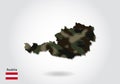 Austria map with camouflage pattern, Forest / green texture in map. Military concept for army, soldier and war. coat of arms, flag