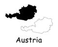 Austria Country Map. Black silhouette and outline isolated on white background. EPS Vector