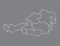 Austria map with different states using white lines on dark background vector illustration