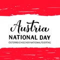 Austria National Day hand lettering in English and in German. Austrian holiday celebrate on October 26. Easy to edit vector