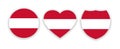 Austria national flag in a shape of circle, heart and shield isolated Royalty Free Stock Photo