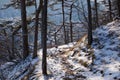Wonderful small hiking path in beautiful winter landscape in an austrian forest. landscape and nature concept.