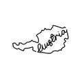 Austria outline map with the handwritten country name. Continuous line drawing of patriotic home sign