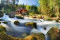 Austria panorama landscape with waterfall and watermill near Sal