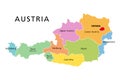 Austria, political map, with colored federated states and capital Vienna Royalty Free Stock Photo