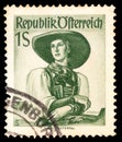 Austria postage stamp, depicting folk costume, Year 1948