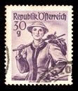 Austria postage stamp, depicting folk costume, Year 1948