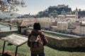 Austria. Salzburg. The girl tourist on the observation deck