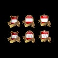 Austria set shiny buttons and shields of flag with metal frame - vector illustration. Royalty Free Stock Photo