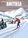 Austria Ski resort poster, retro. Alpes Winter travel card Royalty Free Stock Photo