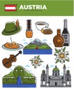 Austria travel destination promotional poster with country symbols