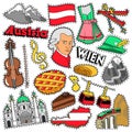 Austria Travel Scrapbook Stickers, Patches, Badges for Prints with Alps, Cake and Austrian Elements