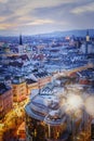 Austria, Vienna: 24, nowember, 2019 -  View from the main cathedral of St. Stephen to the city, twilight. Evening view of the city Royalty Free Stock Photo
