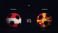 Austria vs North Macedonia Euro 2020 football matchday announcement. Two soccer balls with country flags, showing match