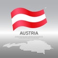 Austria wavy flag and mosaic map on light background. Creative background for the national austrian poster. Vector design Royalty Free Stock Photo