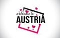 Austria Welcome To Word Text with Handwritten Font and Red Hearts Square