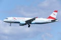 Austrian Airlines Airbus A320-200 OE-LBS in the blue sky Royalty Free Stock Photo